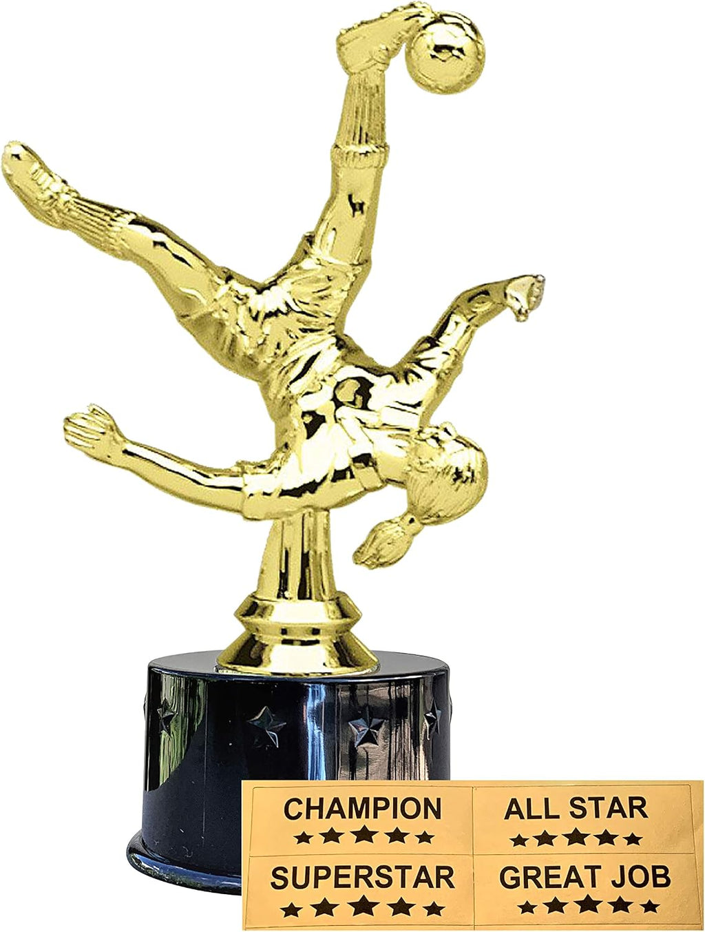 Express Medals Female Girls Bicycle Kick Soccer Award Trophy Party Favor Gift Prize Including 4 Gold Color Decals to Custom Personalize The Black Round Base