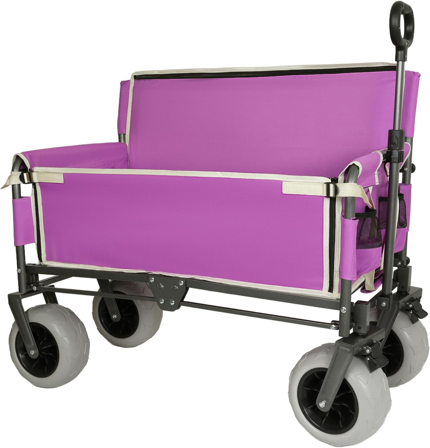 Purple Collapsible Wagon, Bench Seat & Storage, All-Terrain Wheels & Steel Frame, Folding Camping Cart for Beach, Sports, Fish, 40.94x20.47x44.29 in
