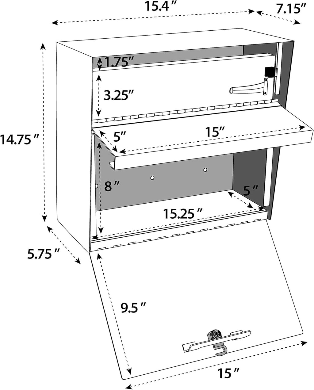 Mail Boss 7162 Metro, Black High Capacity Wall Mounted Locking Security Mailbox,Medium