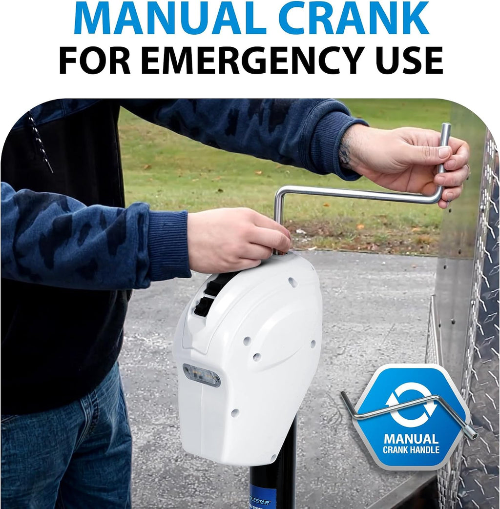 POLESTAR Electric Trailer Jack 5000lbs, A-Frame RV Electric Power Tongue Jack with Waterproof Protective Cover & LED Light, Electric Jacks for Travel Trailers Camper, RV, 12V DC, White, 22.5' Lift