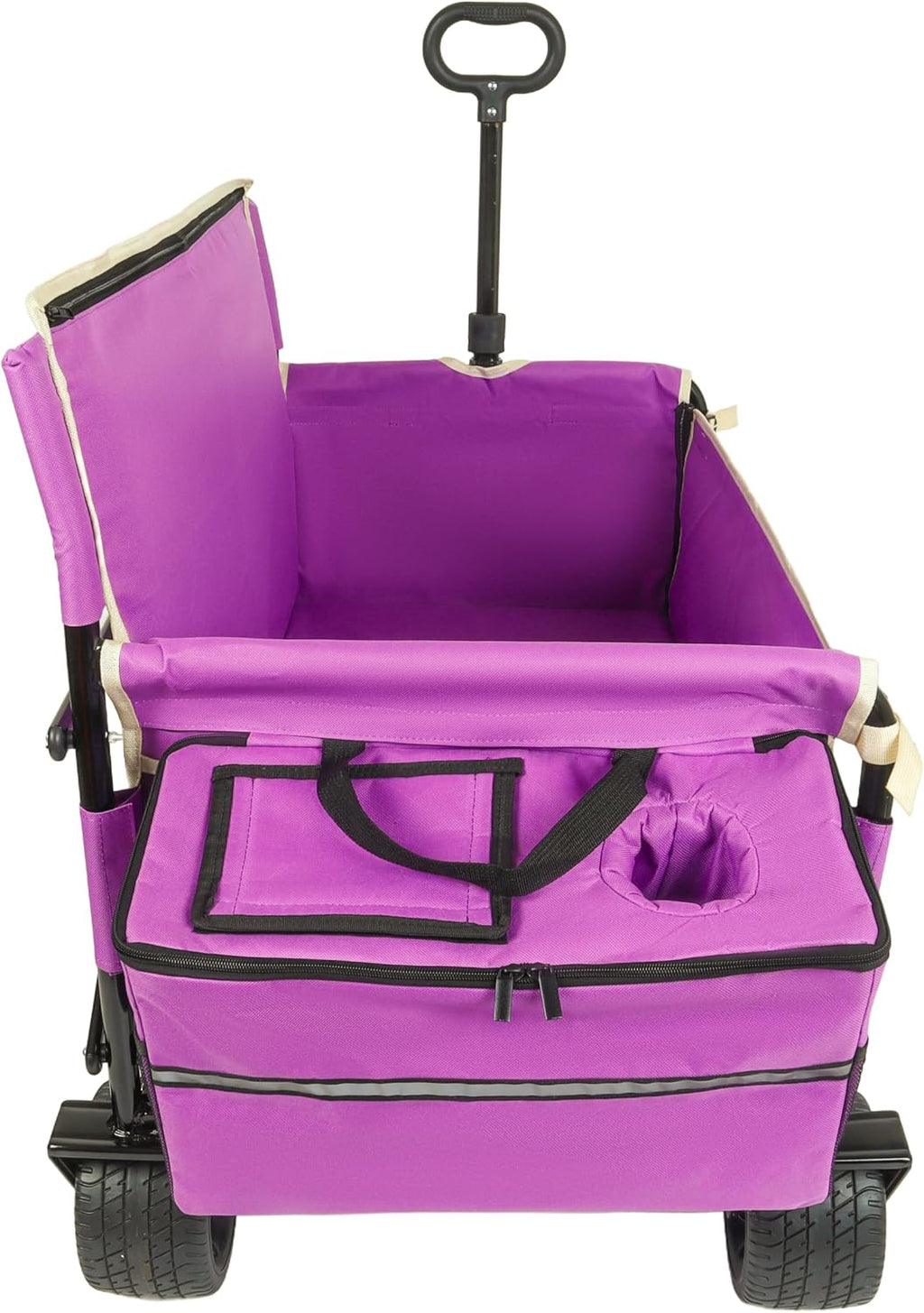 3-in-1 Heavy-Duty Folding Wagon Cart with All-Terrain Wheels, 500lbs Capacity, Bench Seat & Storage – Perfect for Camping, Beach, Sports, and Outdoor Events (Purple)