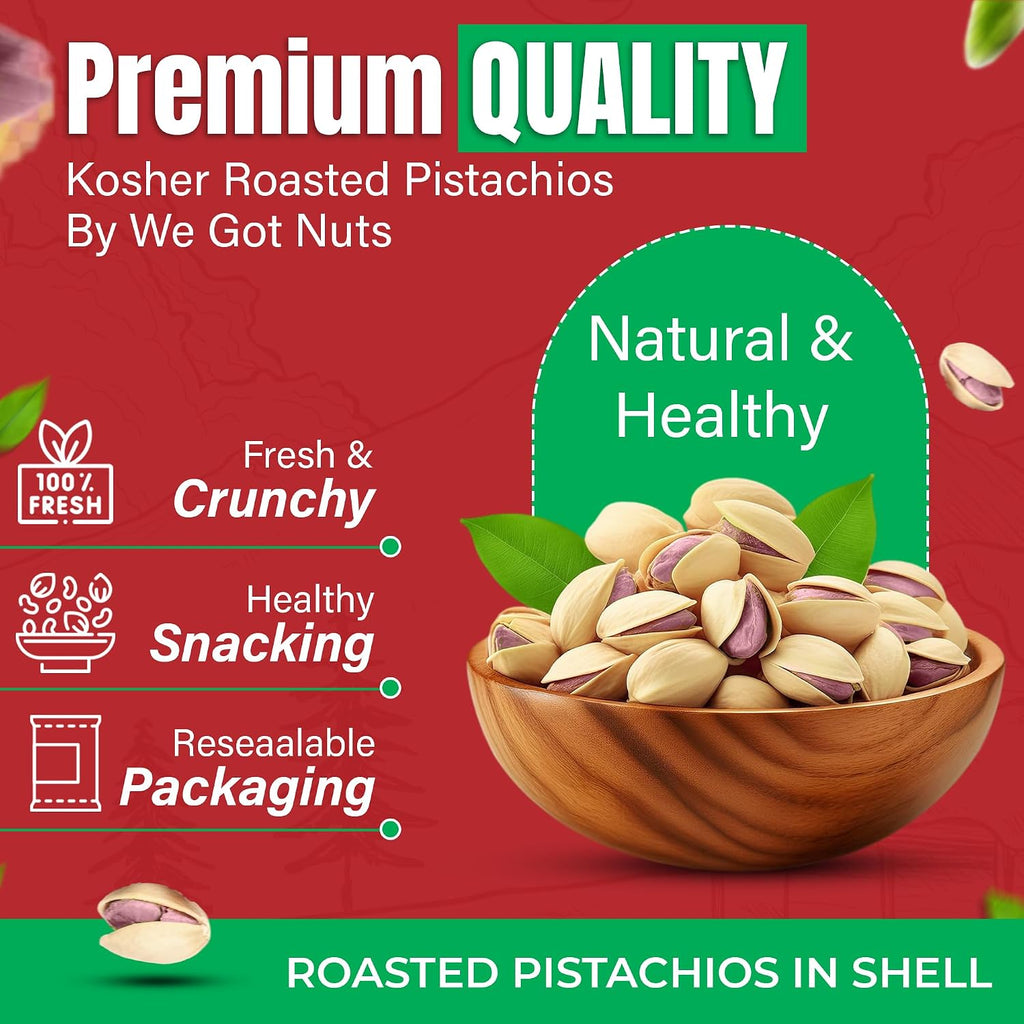 Turkish Antep Pistachios 5 Pounds (80oz) - Premium Quality Kosher Roasted Pistachios By We Got Nuts - Natural & Healthy Rich Flavor Snack - Whole, & Salted – Air-Tight Resealable Bag Package