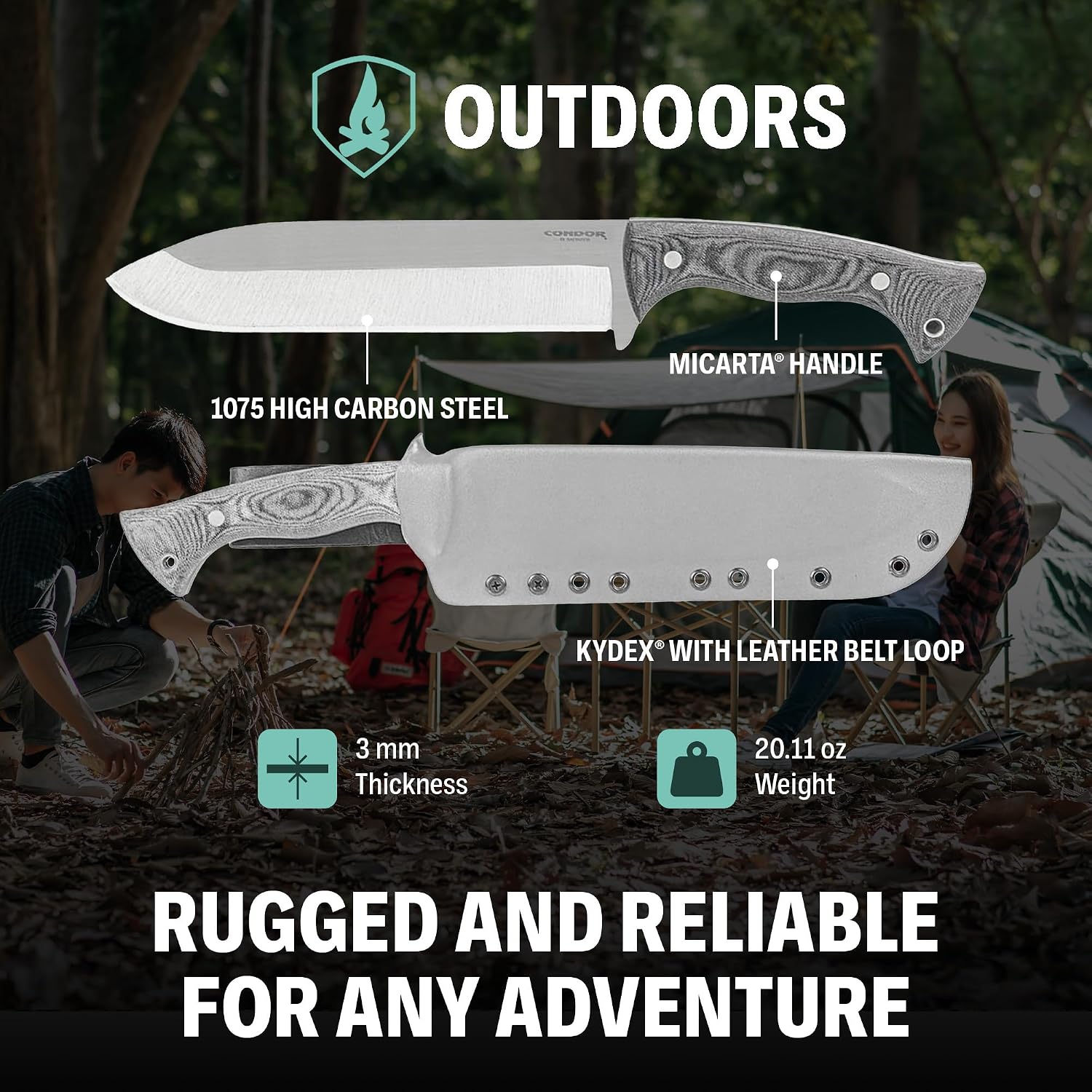 Condor Tool & Knife Balam Knife | 1075 High Carbon Steel Survival Knife with a Micarta Handle | Fixed Blade Tactical Knife with Hand Crafted Welted Leather Sheath | 9in Blade | 20.11oz (3.0mm)