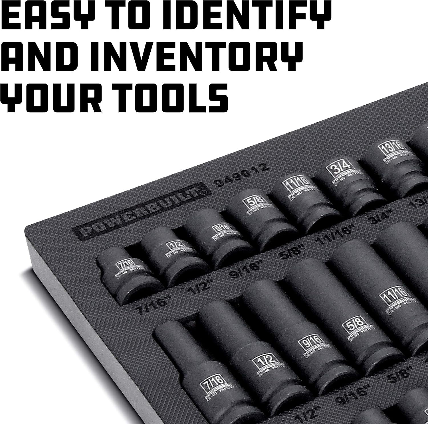 Powerbuilt Master 63 Piece 1/2-Inch Drive Impact Socket Set, Extensions, Metric&SAE Deep/Standard Impact Socket, Universal Joint and Adapter, Cr-Mo Steel, EVAs torage Tray - 949012