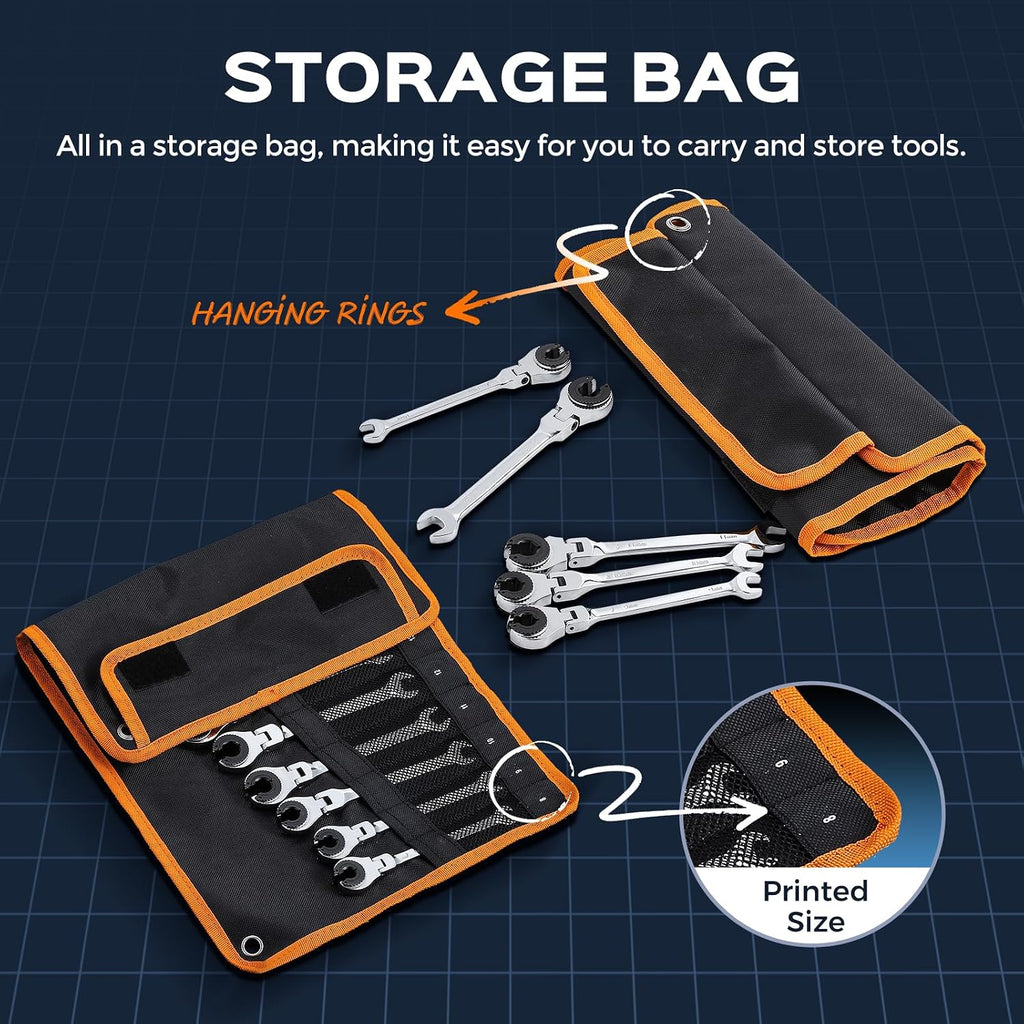 Bonvoisin 8-19mm Ratcheting Wrench Set with Open Flex-head 12 Pcs Metric Ratcheting Tubing Wrench Set CR-V Steel, 72-Teeth Gears, with Carrying Case, Gift for Husband and Man