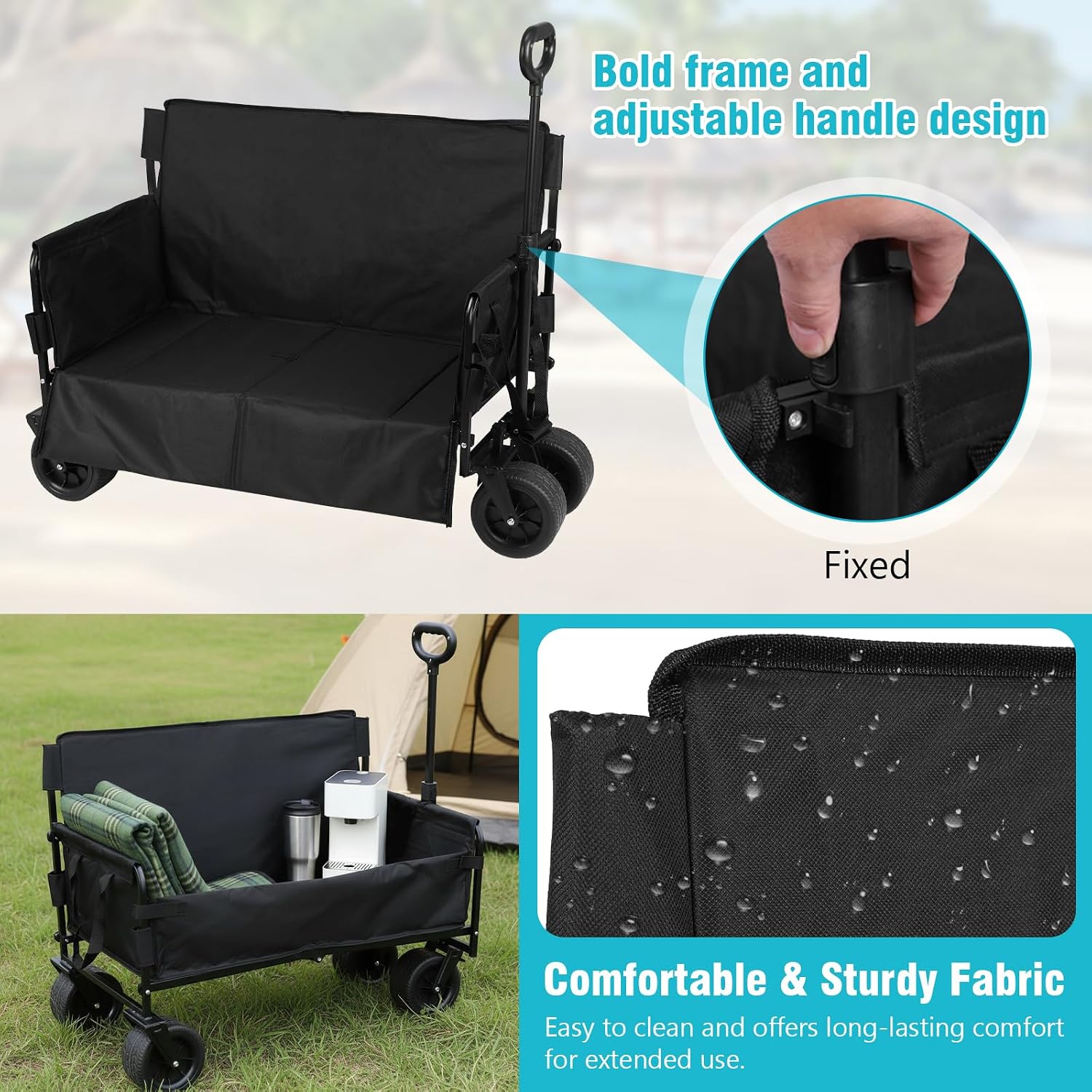 Generic Heavy Duty Wagon Cart Foldable with Big Wheels Heavy Duty Collapsible Utility Wagon for Groceries Garden Sport