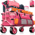 Originsure 220L Collapsible Wagon Cart Foldable, 460lbs Load Capacity Heavy Duty Folding Beach Wagons with Big All-Terrain Wheels, Utility Carts for Groceries, Camping, Sports - Pink