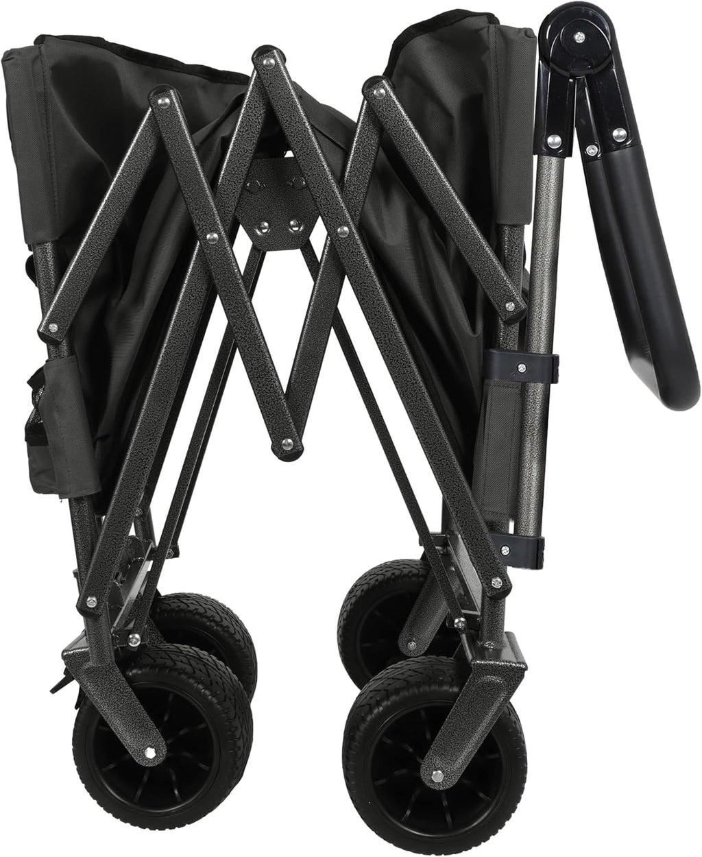 3-in-1 Folding Wagon Cart with Bench Seat & Canopy, 500lbs Heavy-Duty Capacity, All-Terrain 180L Storage Cart for Camping, Beach, Sports, Garden, Adjustable Handles, Easy Fold & Travel (Gray)