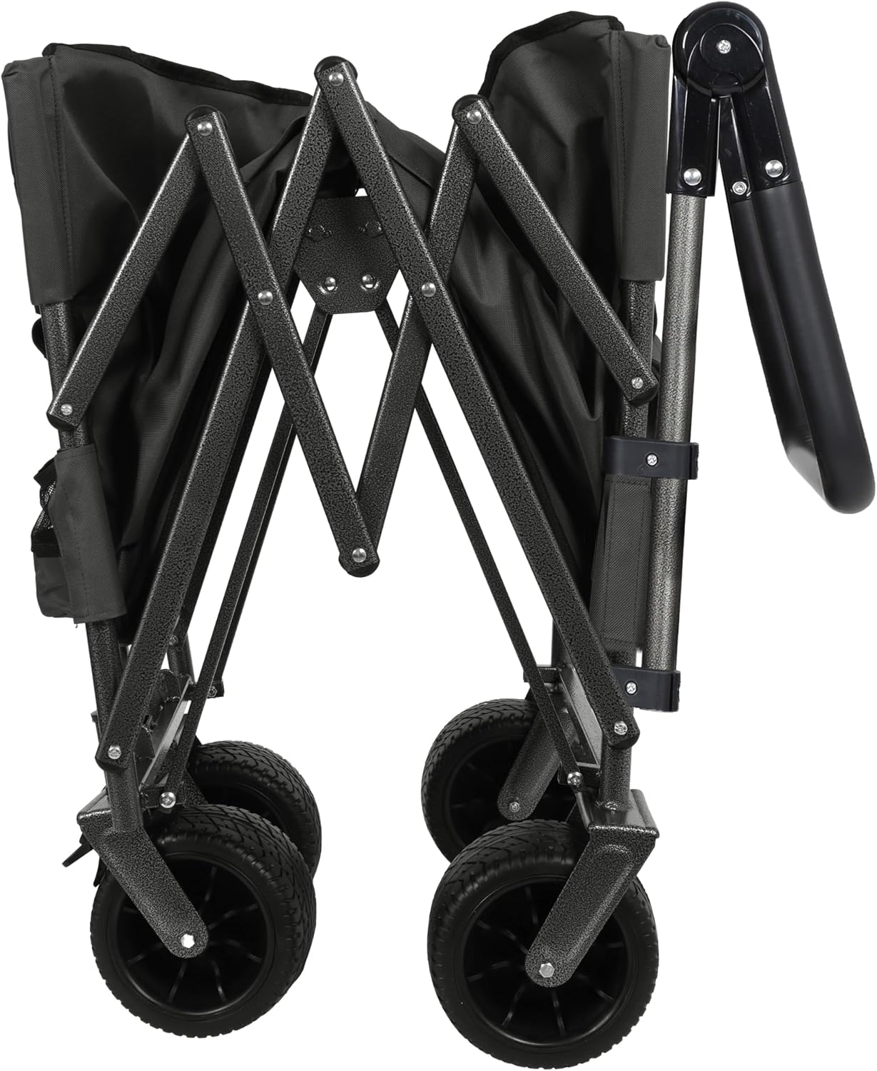 3-in-1 Folding Wagon Cart with Bench Seat & Canopy & Storage, 500lbs Heavy-Duty, 180L Capacity, All-Terrain Wagon for Camping, Beach, Sports, & Garden (Gray)
