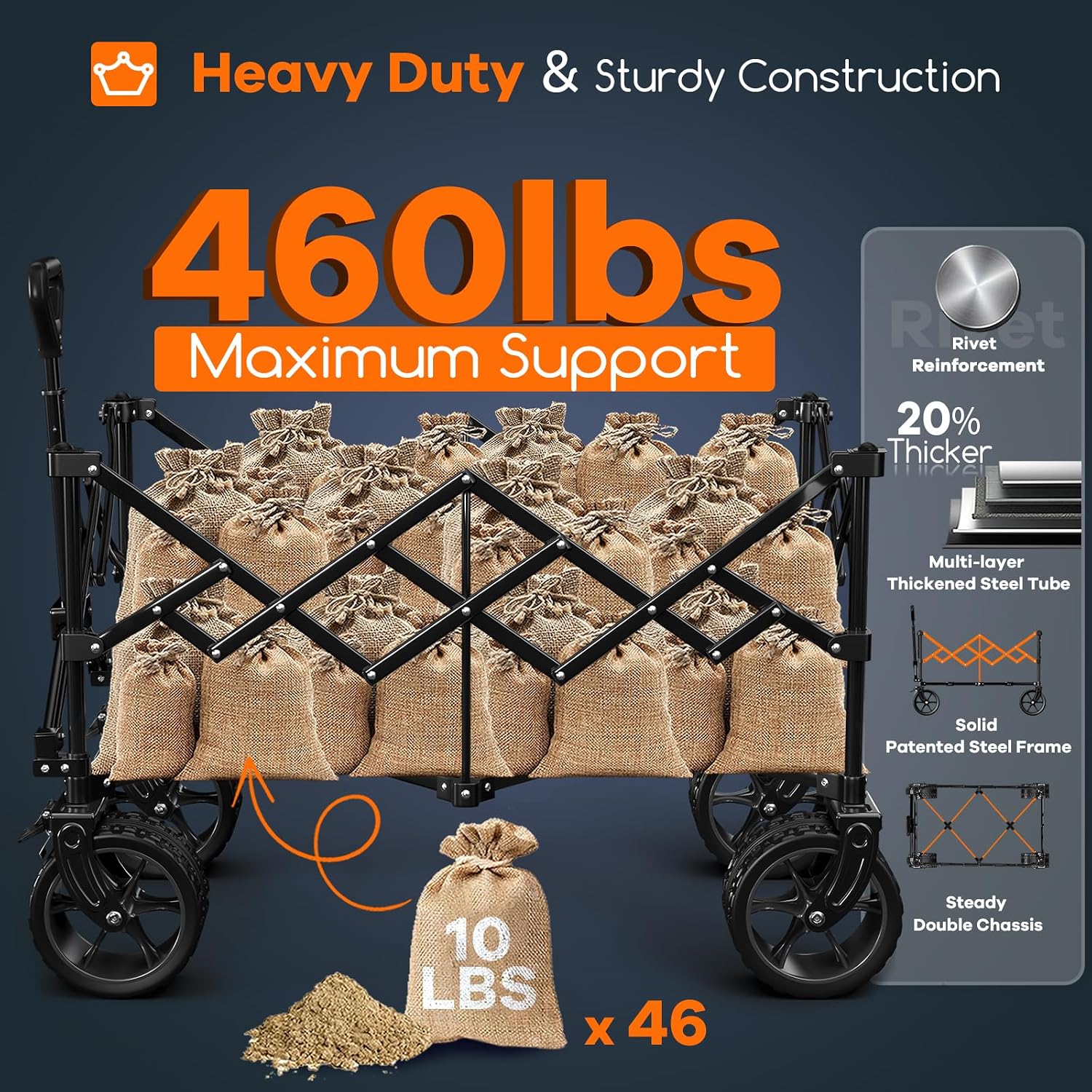 Originsure 220L Collapsible Wagon Cart Foldable, 460lbs Load Capacity Heavy Duty Folding Beach Wagons with Big All-Terrain Wheels, Utility Carts for Groceries, Shopping, Camping, Sports - Green