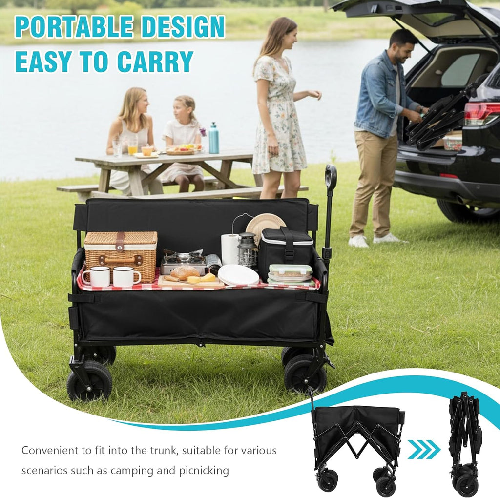 Generic Heavy Duty Wagon Cart Foldable with Big Wheels Heavy Duty Collapsible Utility Wagon for Groceries Garden Sport
