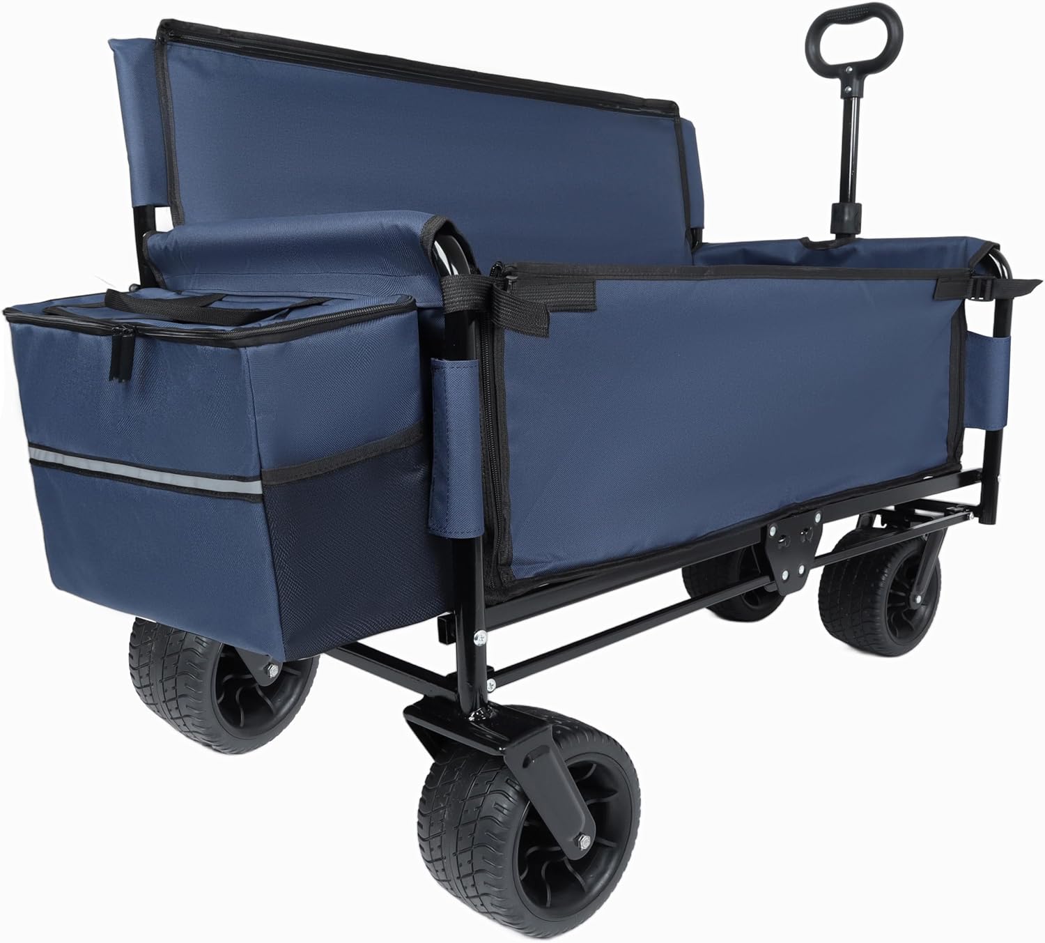 3-in-1 Folding Wagon with Bench Seat - 500LB Capacity, 180L Storage, All-Terrain Wheels, Compact Fold, Includes Ice Pack, for Camping, Beach, Sports, Garden (Dark Blue)