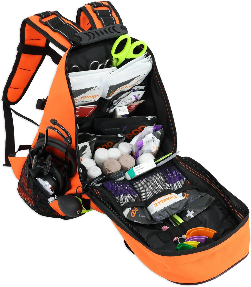 Lightning X First Responder EMT/EMS Backpack Stocked First Aid Supplies Kit B (Fluorescent Orange)