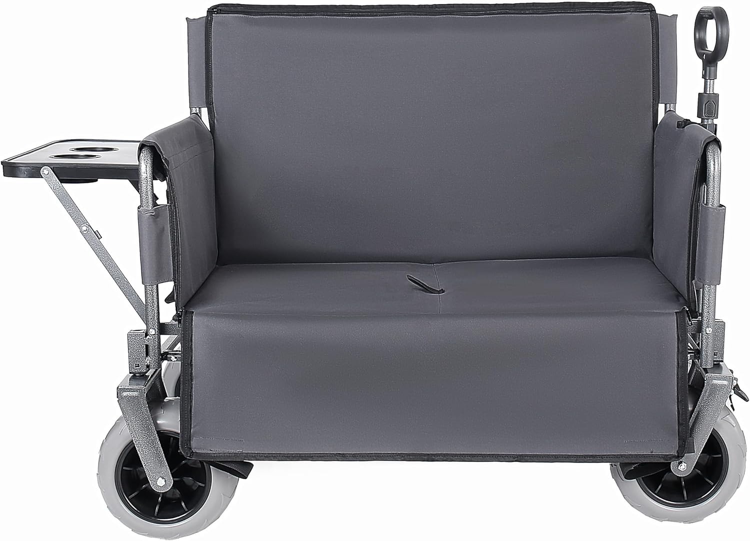 3-in-1 Heavy-Duty Folding Wagon with Bench Seat & Rear-Mounted Folding Tabletop – 500lbs Capacity, All-Terrain Beach Tires for Camping, Picnics, Outdoor Events (Gray)