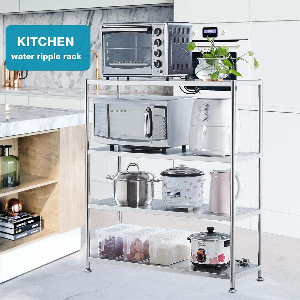 susunnus Stainless Steel Shelves 39.4in-5 Tier, Stainless Steel Shelf Organizer, Kitchen Storage Shelves, Artistic Texture, Pragmatic & Sturdy & Waterproof