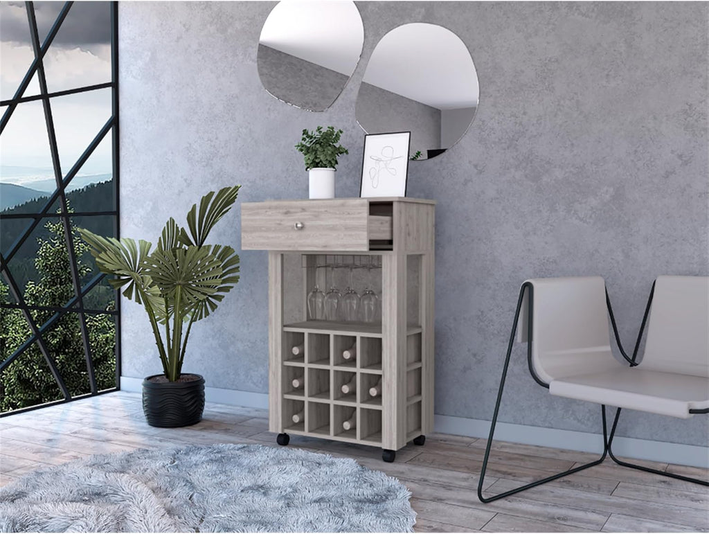 Modern Wine Cabinet,Wine Baker Rack with 1-Drawer&12-Bottle Wine Cabinet Bar Cabinet for Bar,Kitchen,Dining Room,Light Gray