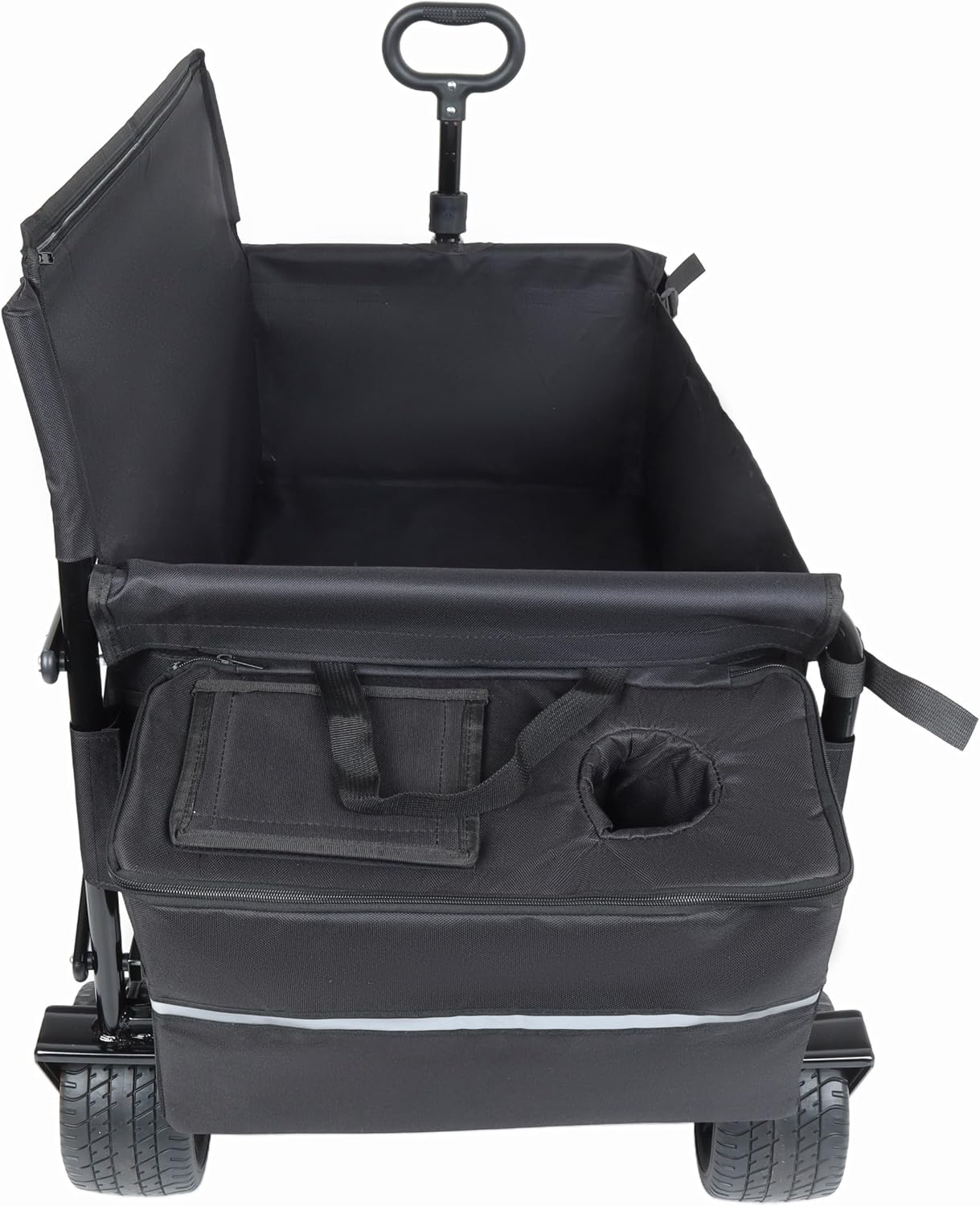 3-in-1 Heavy-Duty Folding Wagon Cart with 500lbs Capacity, All-Terrain Wheels, Bench Seat & Ice Pack – Perfect for Camping, Beach, Sports, and Outdoor Events (Black)