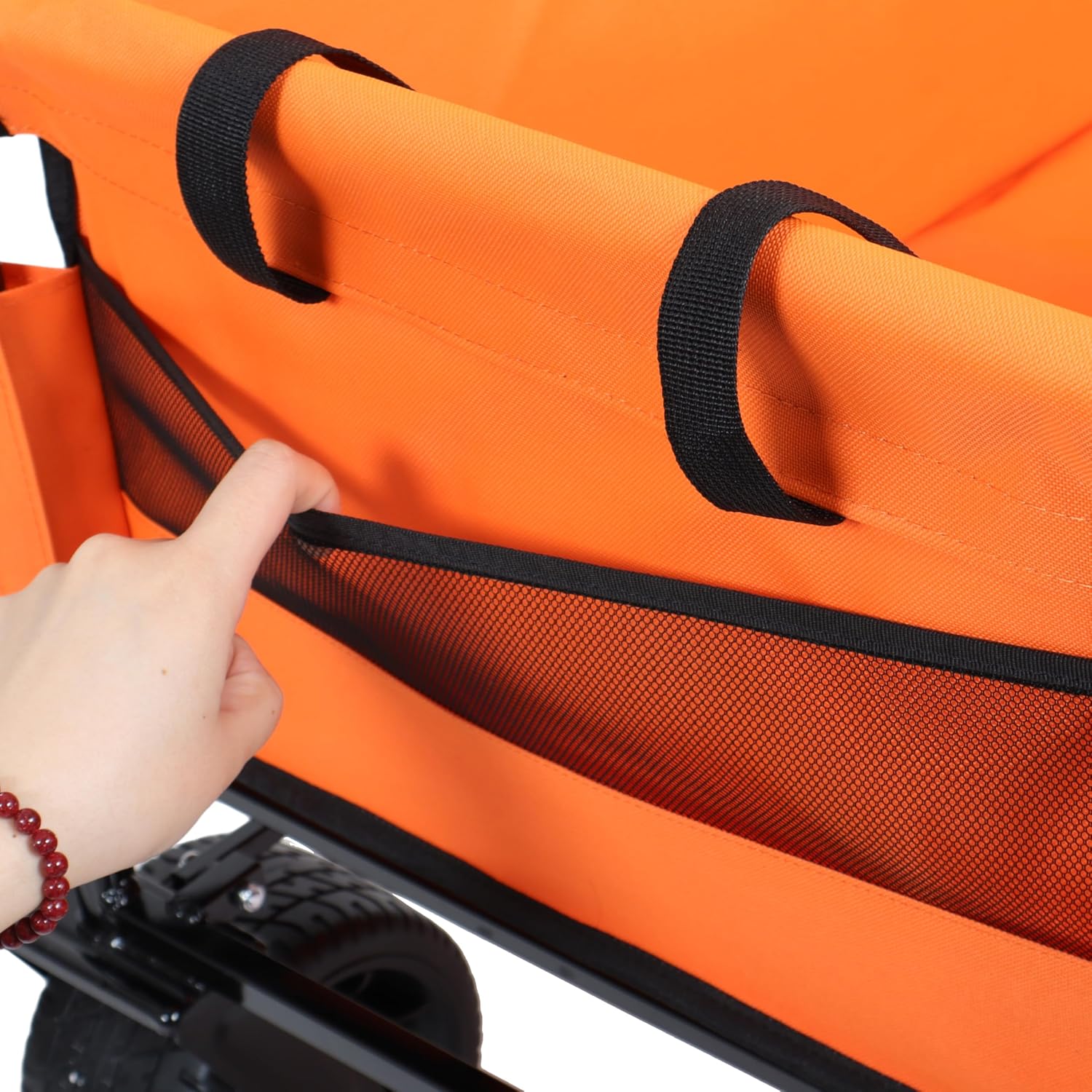 3-in-1 Convertible Folding Wagon Cart with Bench Seat and Storage, Heavy-Duty Utility Wagon, 180L Capacity All-Terrain Wheels for Camping, Beach, Sports, Garden, Orange