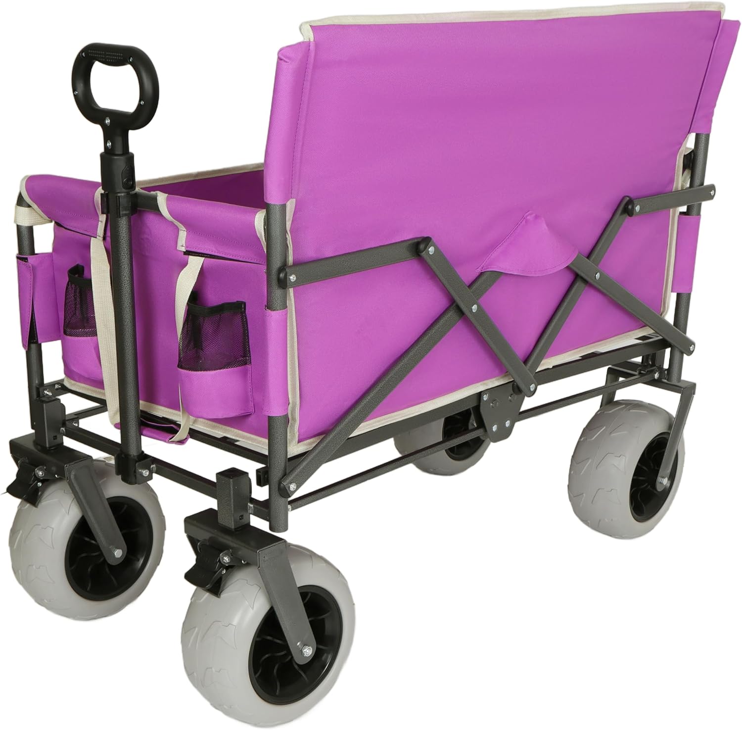 Purple Collapsible Wagon, Bench Seat & Storage, All-Terrain Wheels & Steel Frame, Folding Camping Cart for Beach, Sports, Fish, 40.94x20.47x44.29 in