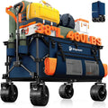 Originsure 220L Collapsible Wagon Cart Foldable, 460lbs Load Capacity Heavy Duty Folding Beach Wagons with Big All-Terrain Wheels, Utility Carts for Groceries, Shopping, Camping, Sports - Blue