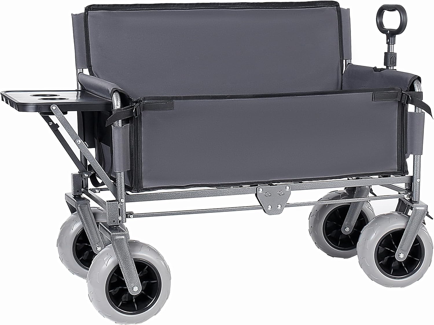 Convertible Folding Wagon Cart with Bench Seat & Rear Table, 500lbs Capacity Heavy-Duty 3-in-1 Collapsible Wagon for Camping, Garden & Outdoor Events (Gray)
