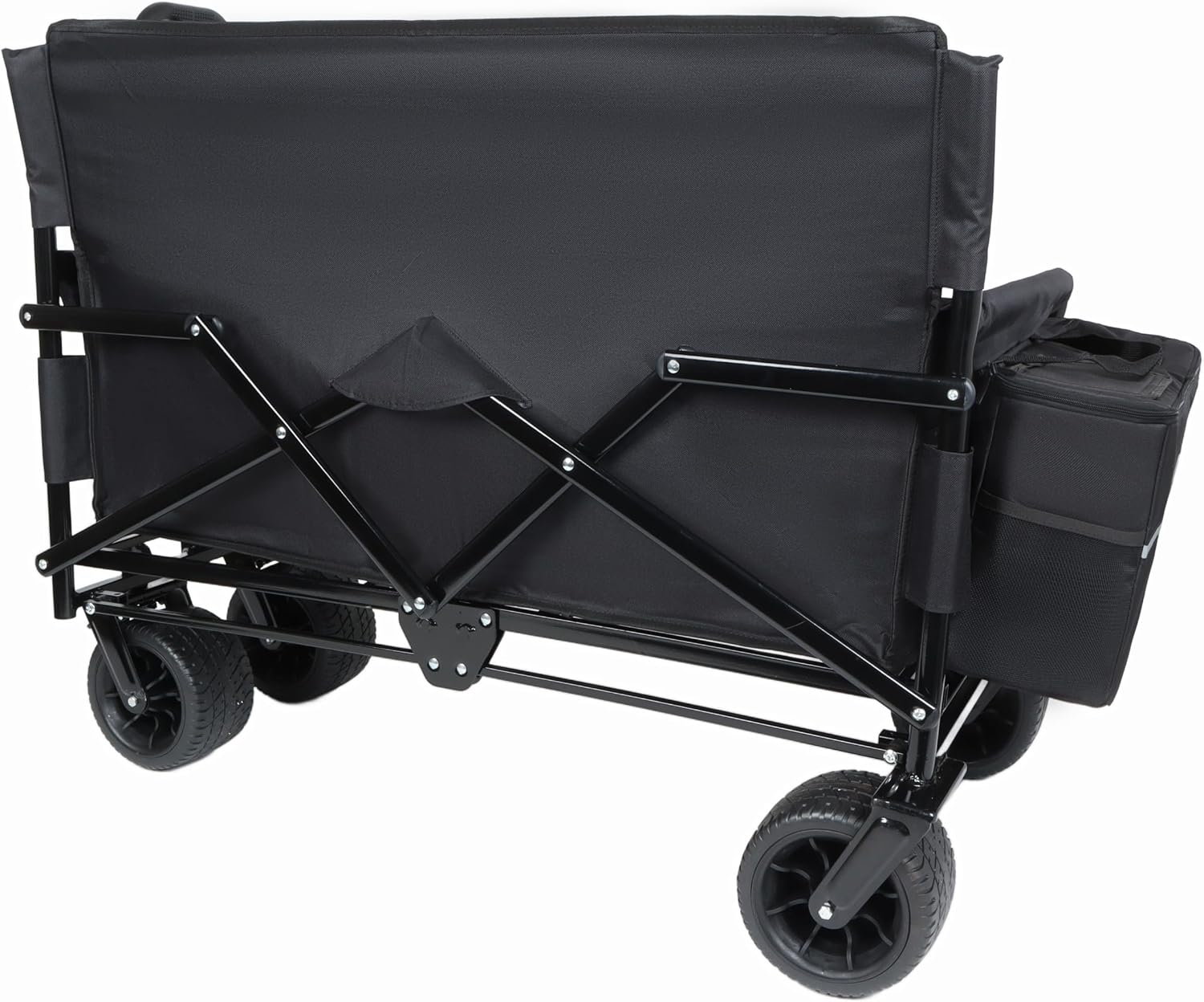 3-in-1 Folding Wagon with Bench Seat - 500LB Capacity, 180L Storage, All-Terrain Wheels, Compact Fold, Includes Ice Pack, for Camping, Beach, Sports, Garden (Black)