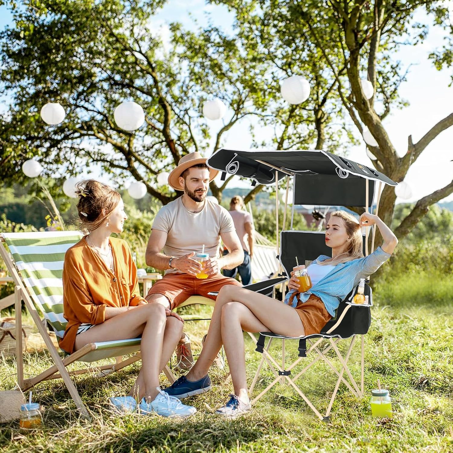 Nice C Chair with Canopy, Umbrella Chairs for Adults, Sports Chair with Shades, with Removable Footrest, Cooler Bag, Cup Holder for Camping, Fishing, Sports, Beach (2Pack Green)