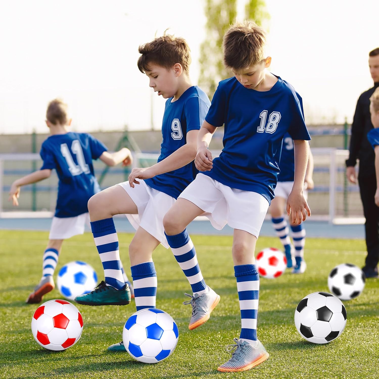 Jenaai 24 Pcs Deflated Soccer Balls with Pump Bulk Official Size Soccer Ball for Teen Adult Kid Indoor Outdoor Outside Sport Training Party Gift Christian Charity Donation Youth Gift