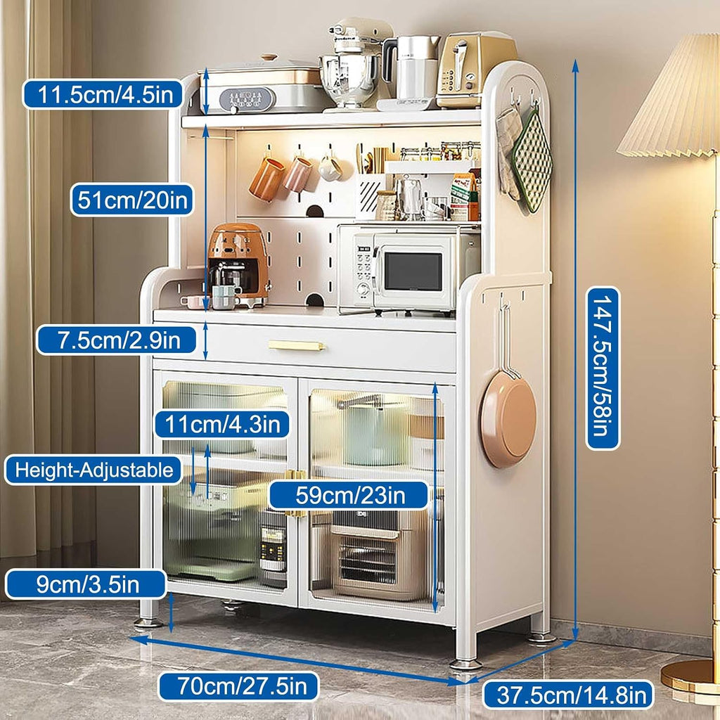 Generic Black,147.5×70cm/58×27.5in, Kitchen Baker's Rack with Adjustable Shelf, 5-Tier Microwave Stand with Drawer, Large Metal Storage Shelves for Garage Pantry Home Kitchen Spices, Pots, and Pans