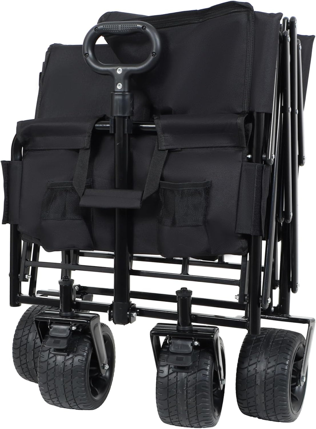 3-in-1 Convertible Folding Wagon Cart with Bench Seat & Storage - 500lbs Heavy-Duty Utility Wagon, 180L Capacity All-Terrain Wheels for Camping, Beach, Sports, Garden (Black)