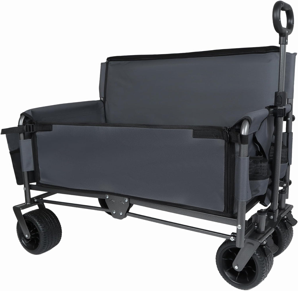 3-in-1 Heavy-Duty Folding Wagon Cart with Bench Seat & Storage - 500lbs Capacity, All-Terrain 360° Wheels, Ice Pack Included - Perfect for Camping, Beach, Sports, Garden & Outdoor Events (Gray)