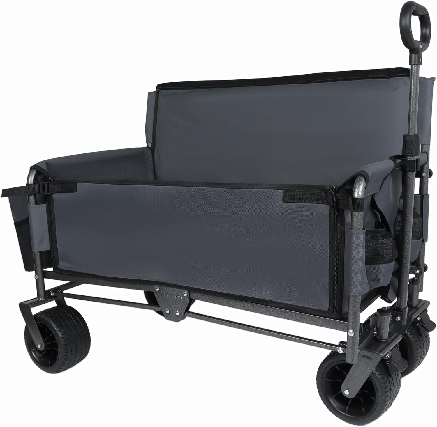 3-in-1 Heavy-Duty Folding Wagon Cart with Bench Seat & Storage - 500lbs Capacity, All-Terrain 360° Wheels, Ice Pack Included - Perfect for Camping, Beach, Sports, Garden & Outdoor Events (Gray)
