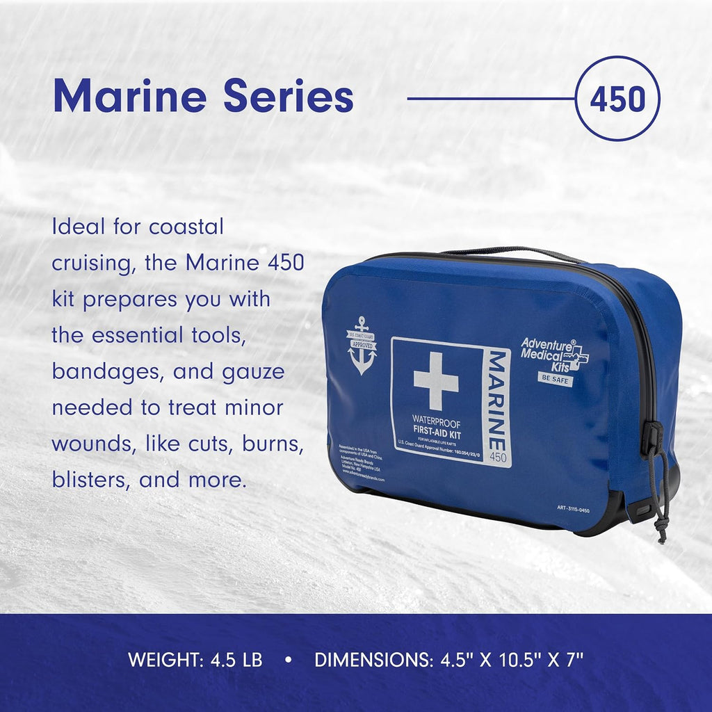 Adventure Medical Kits Marine Series Medical Kit - 450 - Boat First Aid Kit For 6 People 6 Hours From Care - Includes Emergency Medical Supplies Like Bandages, Medicine, Guide Book & More