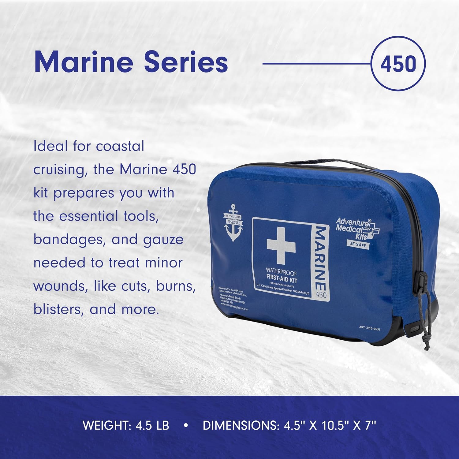 Adventure Medical Kits Marine Series Medical Kit - 450 - Boat First Aid Kit For 6 People 6 Hours From Care - Includes Emergency Medical Supplies Like Bandages, Medicine, Guide Book & More