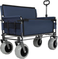 【LuckyNote】 3-in-1 Folding Wagon with Bench Seat – 500lbs Capacity, 9'x4' Beach Tires for Camping & Beach (Dark Blue)