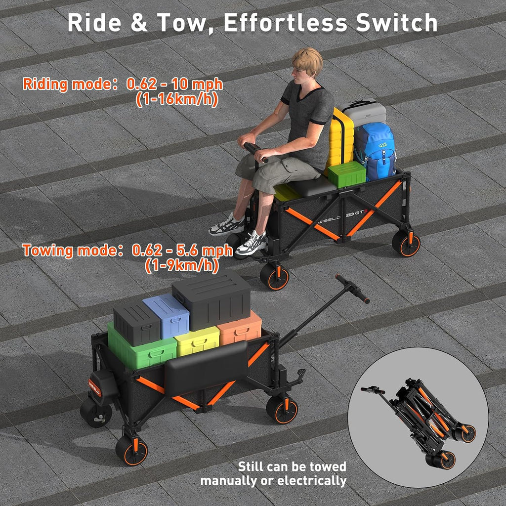 WISELD GT3 Electric Wagon Cart with Seats*2 Battery*1, All Terrain Wheels 772lbs Large Capacity Multi-Purpose Wagon for Grocery Shopping, Sports, Garden and Camping