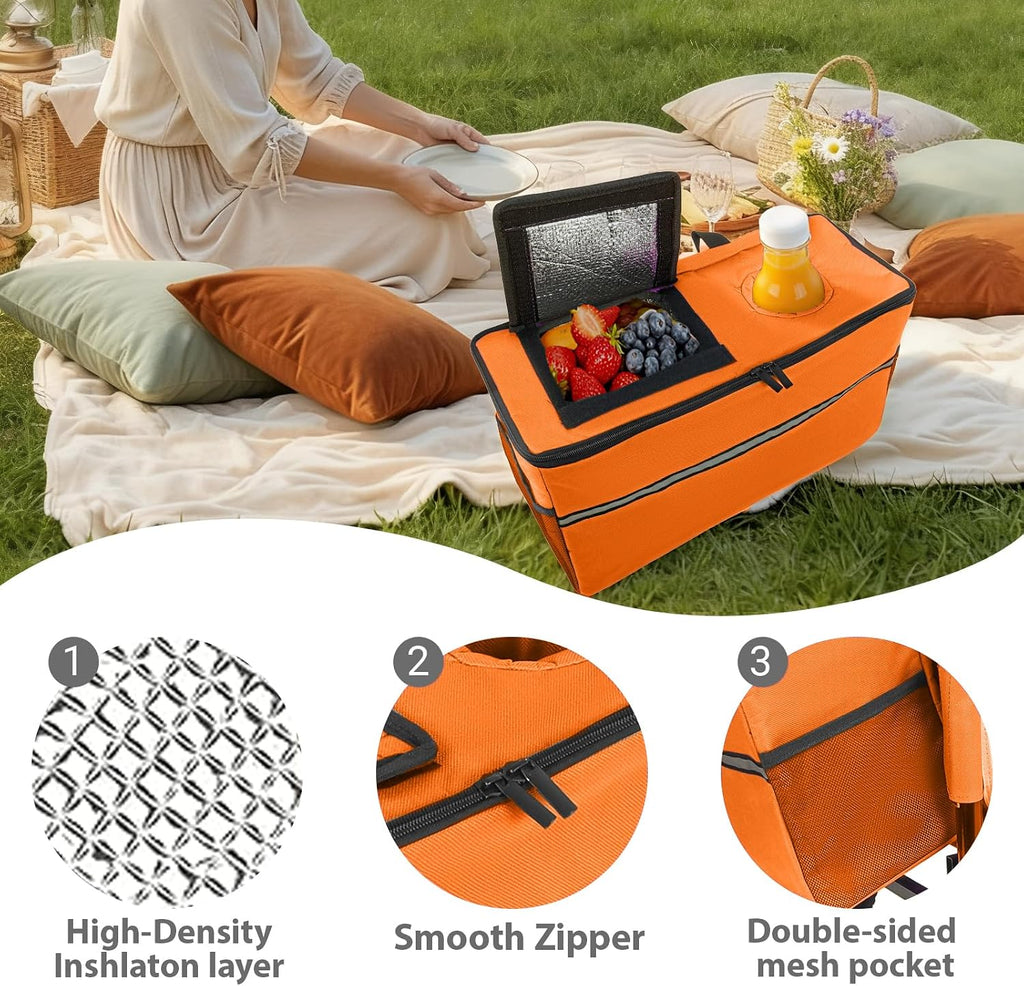 3-in-1 Heavy-Duty Folding Wagon with Convertible Bench Seat – 500lb Capacity, All-Terrain 9'x4' Beach Tires, Collapsible Design for Camping, Outdoor Events & Grocery Hauling (Orange)