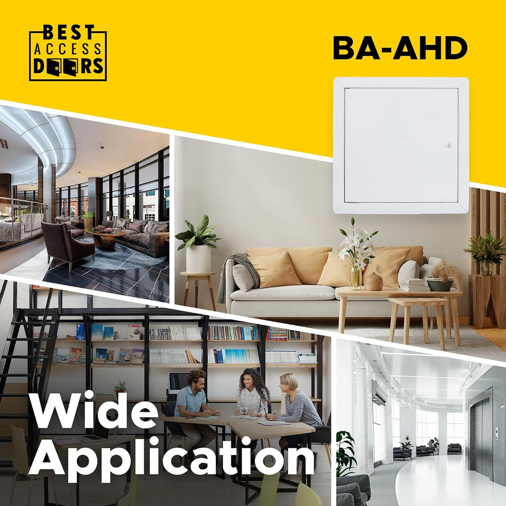 BEST BA-AHD 24' x 24' Metal Access Panel with Concealed Pin Hinge, LEED Compliant 16-Gauge Steel Access Door for Non-Rated Drywall/Ceilings, White Drywall Panel with Rounded Corners, Screwdriver Latch