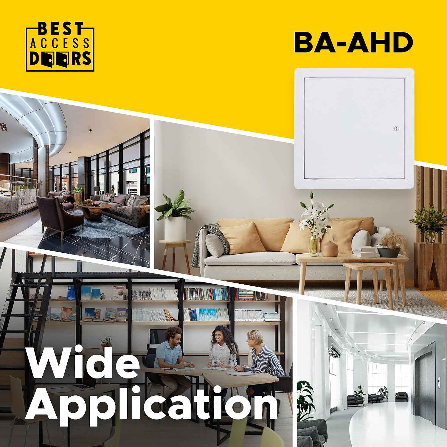 BEST BA-AHD 24' x 30' Metal Access Panel with Concealed Pin Hinge, LEED Compliant 16-Gauge Steel Access Door for Non-Rated Drywall/Ceilings, White Drywall Panel with Rounded Corners, Screwdriver Latch