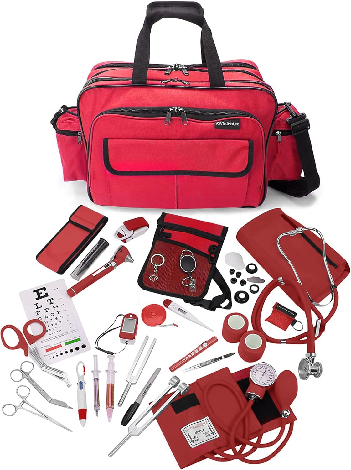ASA TECHMED Durable Nurse Travel Bag with Nursing Supplies – Multi-Pocketed, Heavy-Duty Nylon, Webbed Shoulder Strap