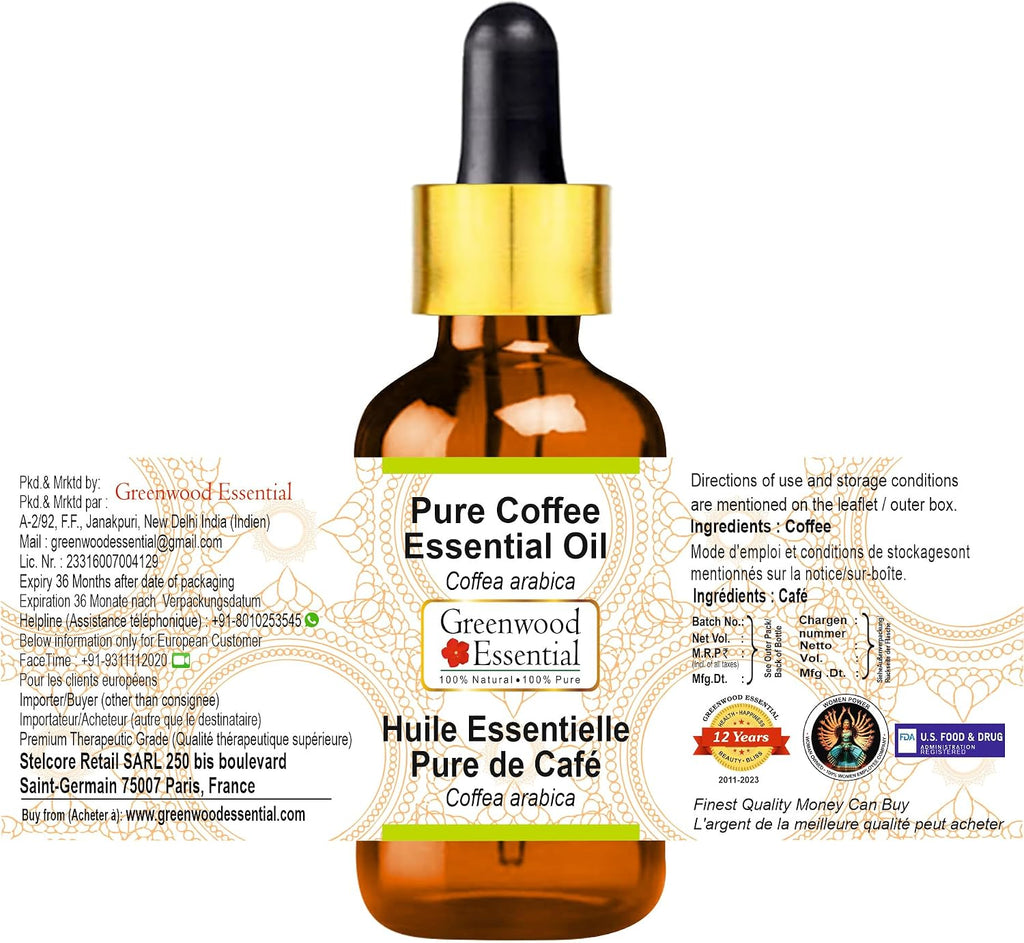 Greenwood Essential Pure Coffee Essential Oil (Coffea Arabica) with Glass Dropper 100ml X 2 (6.76oz)