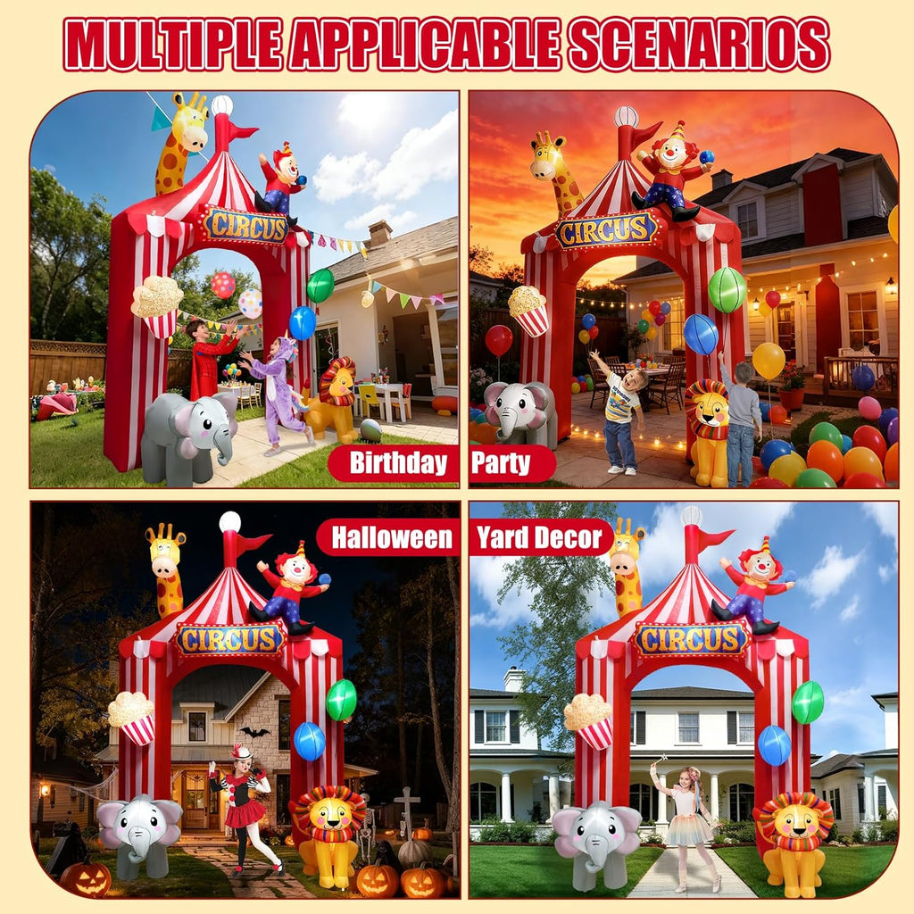 Kalolary 10FT Circus Party Arch Outdoor Decoration Inflatable, Blow Up Animal Inflatable with Built-in LED for Carnival Theme Birthday Halloween Christmas Outdoor Yard Garden Decor