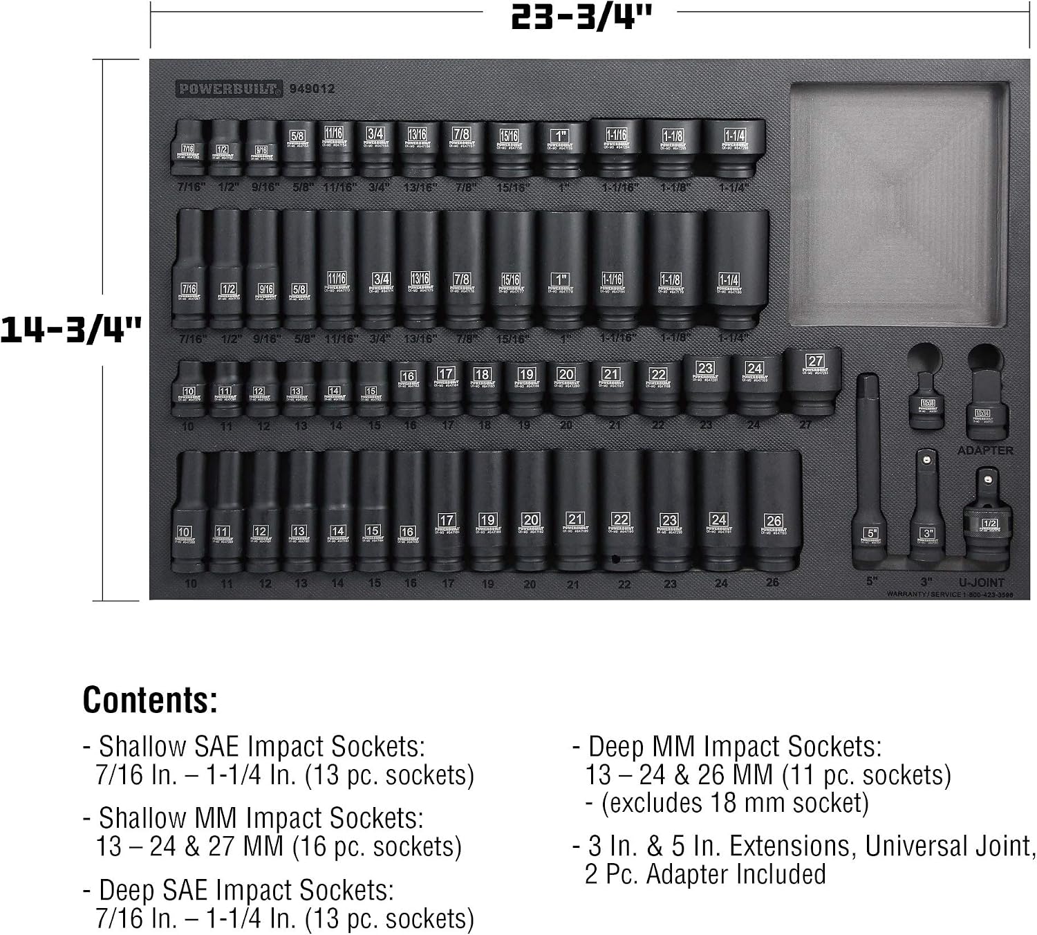 Powerbuilt Master 63 Piece 1/2-Inch Drive Impact Socket Set, Extensions, Metric&SAE Deep/Standard Impact Socket, Universal Joint and Adapter, Cr-Mo Steel, EVAs torage Tray - 949012
