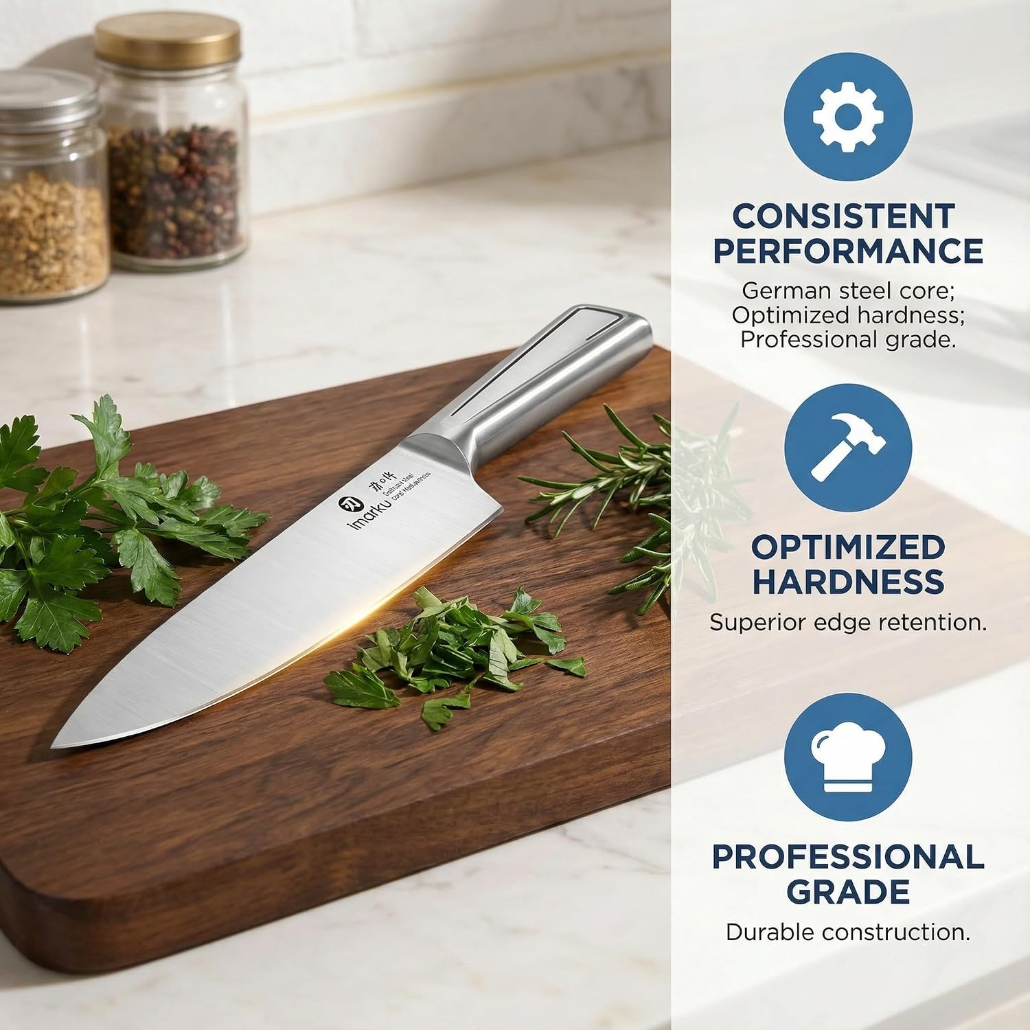 imarku Japanese High Carbon Stainless Steel Knife Set with Block, Precision-Forged Gyutou Kitchen Knives with Built-in Sharpener, Ultra-Sharp 10–15° Edge, Ergonomic Non-Slip Handle, Dishwasher Safe