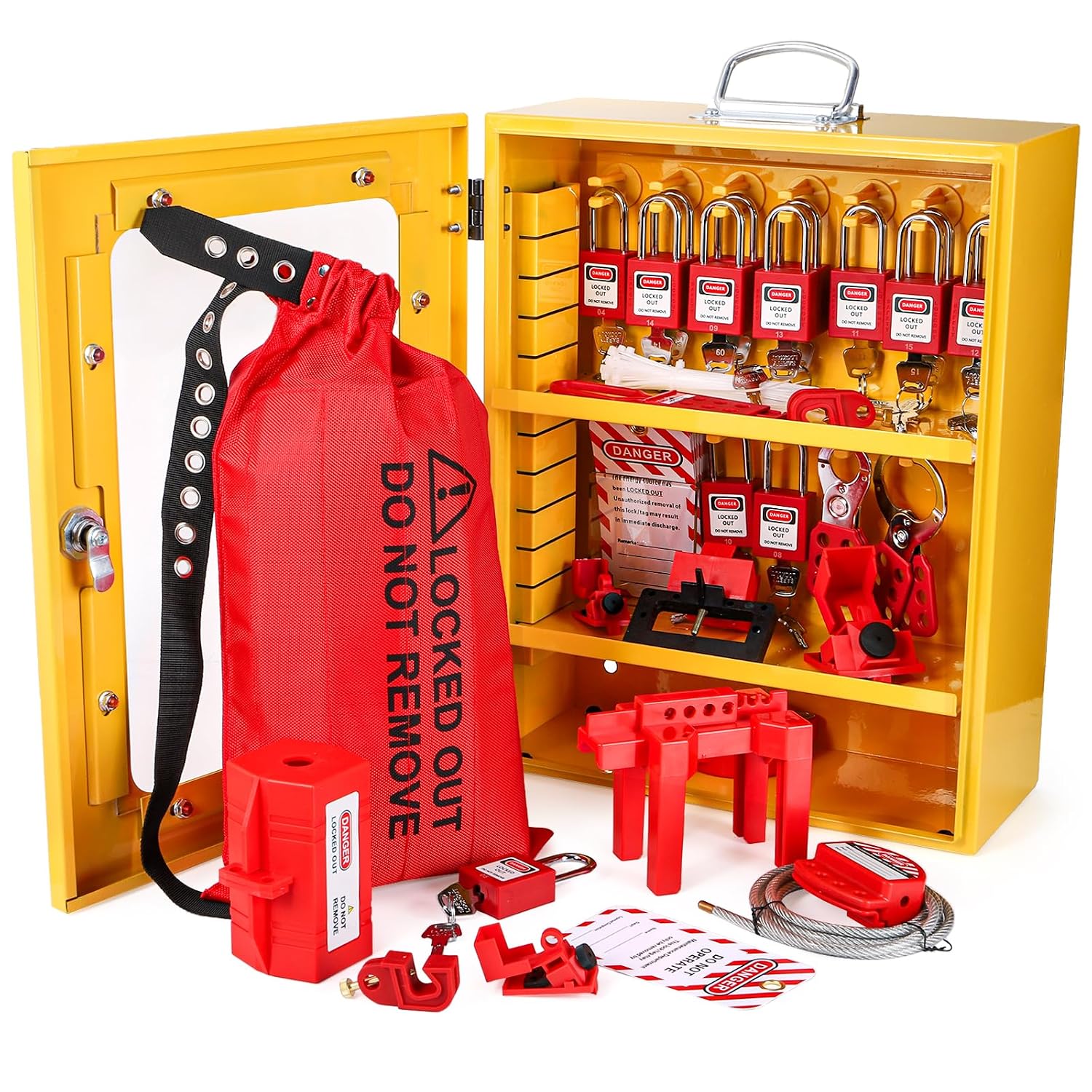 Frcctre Lockout Tagout Station, 80 Pcs Electrical Safety Loto Kit Includes Safty Padlock, Lockout Hasp, Tags,Ties, Circuit Breaker Lock, Ball Valve Lock, Electrical Plug Lock, Steel Cable Lock