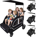 Car-Shaped Large 4 Seater Stroller Wagon for 2 3 Kids Toddler Child Foldable All-Terrain with Removable Canopy, 5-Point Harness, Storage Bag for Shopping Outdoor, Black