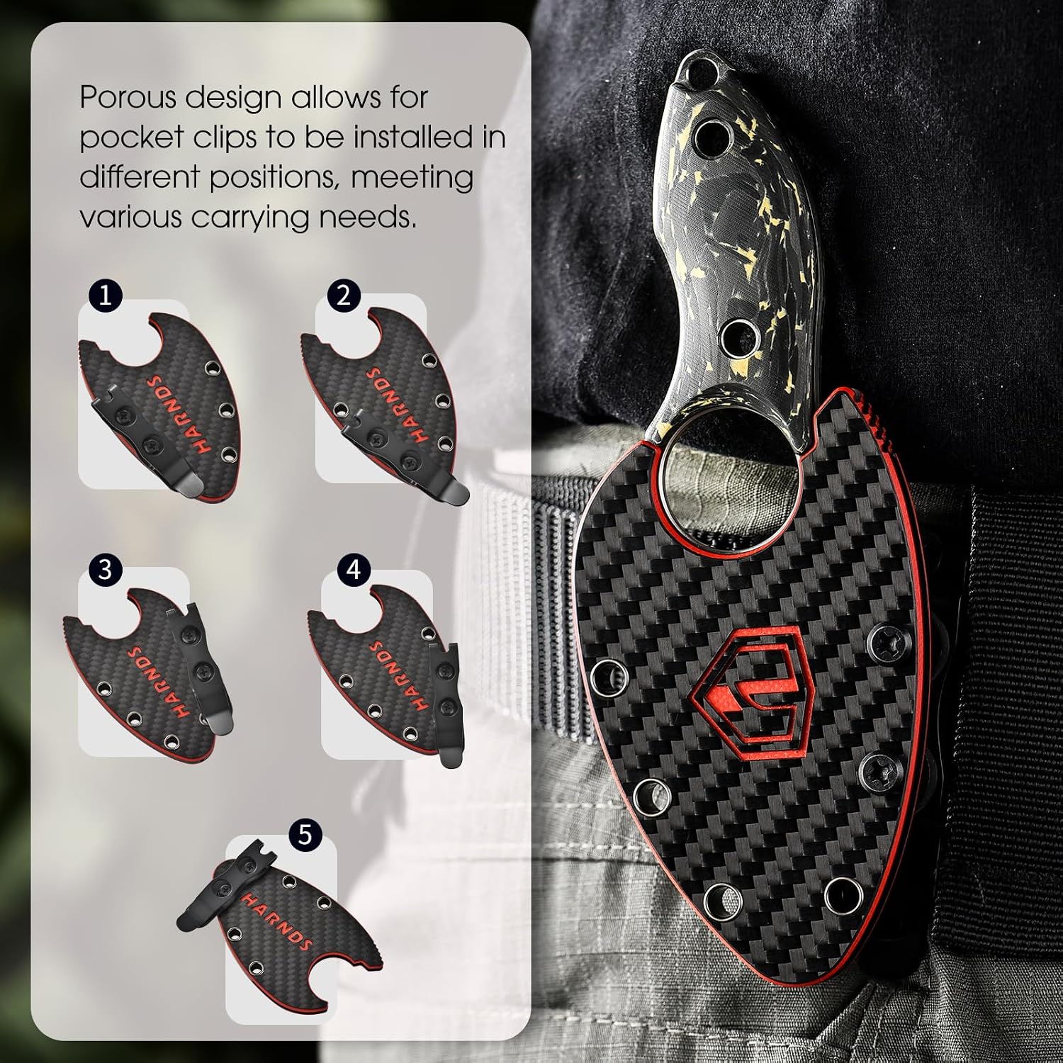 Harnds Small Fixed Blade Knife Full Tang Camping EDC with N690 Steel and Carbon Fiber Handle for Fishing and Skinning Eggplant