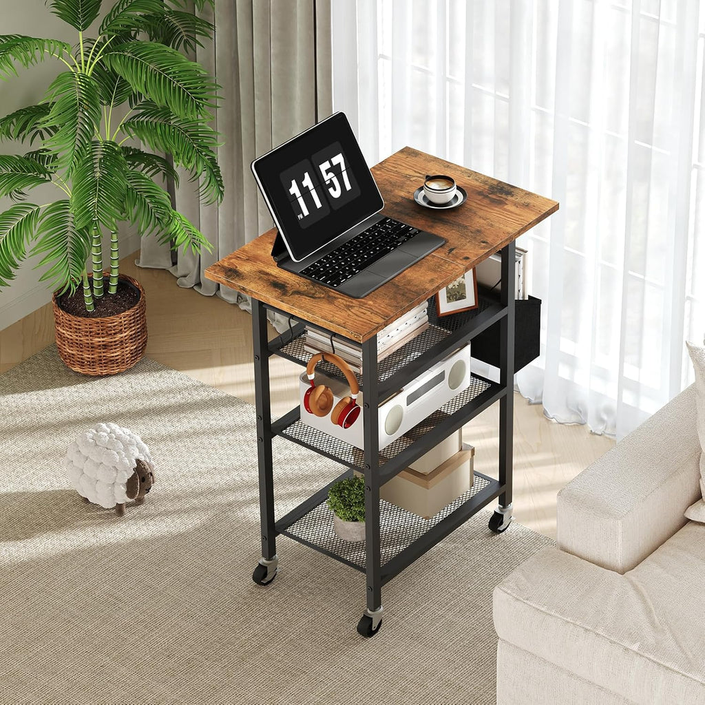 MAHANCRIS Mobile Printer Stand and 4-Tier Printer Stand Bundle, 3-Tier Industrial Printer Cart with Power Outlets and 2 USB Ports, Rolling Printer Table on Wheels, for Home Office, PTHR78E01-PTHR2601