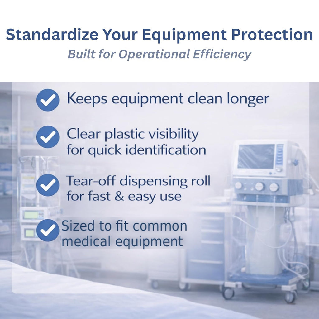 MABIS Disposable Medical Equipment Covers on Roll, Protective Dust and Moisture Barrier for Medical Devices, 28 x 22 x 60 Inch Clear Plastic, 55 Covers per Roll