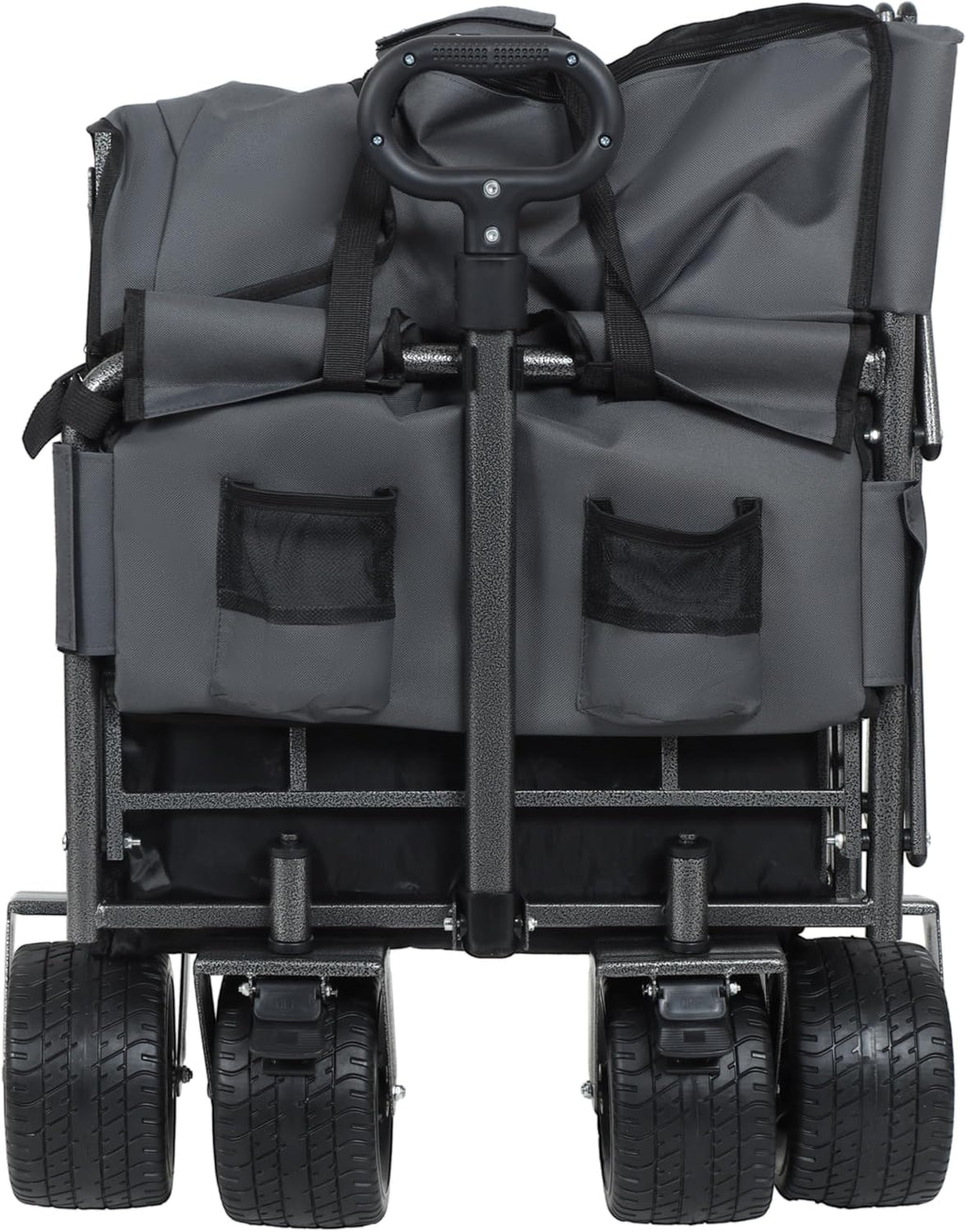 Heavy-Duty Folding Wagon Cart 3-in-1 Convertible All-Terrain Wagon with Bench Seat & Storage - 180L/500lbs Capacity Utility Wagon All-Terrain Wheels for Camping,Beach,Sports,Garden (Gray)